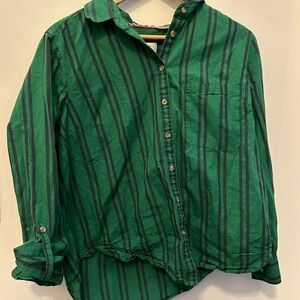 Anthropologie Green and Black Striped Button Down Shirt